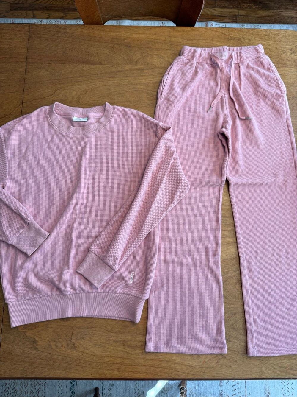Comfrt Women’s Sweatshirt & Wide Leg Pants Waffle Knit Lounge Set Pink Size XS